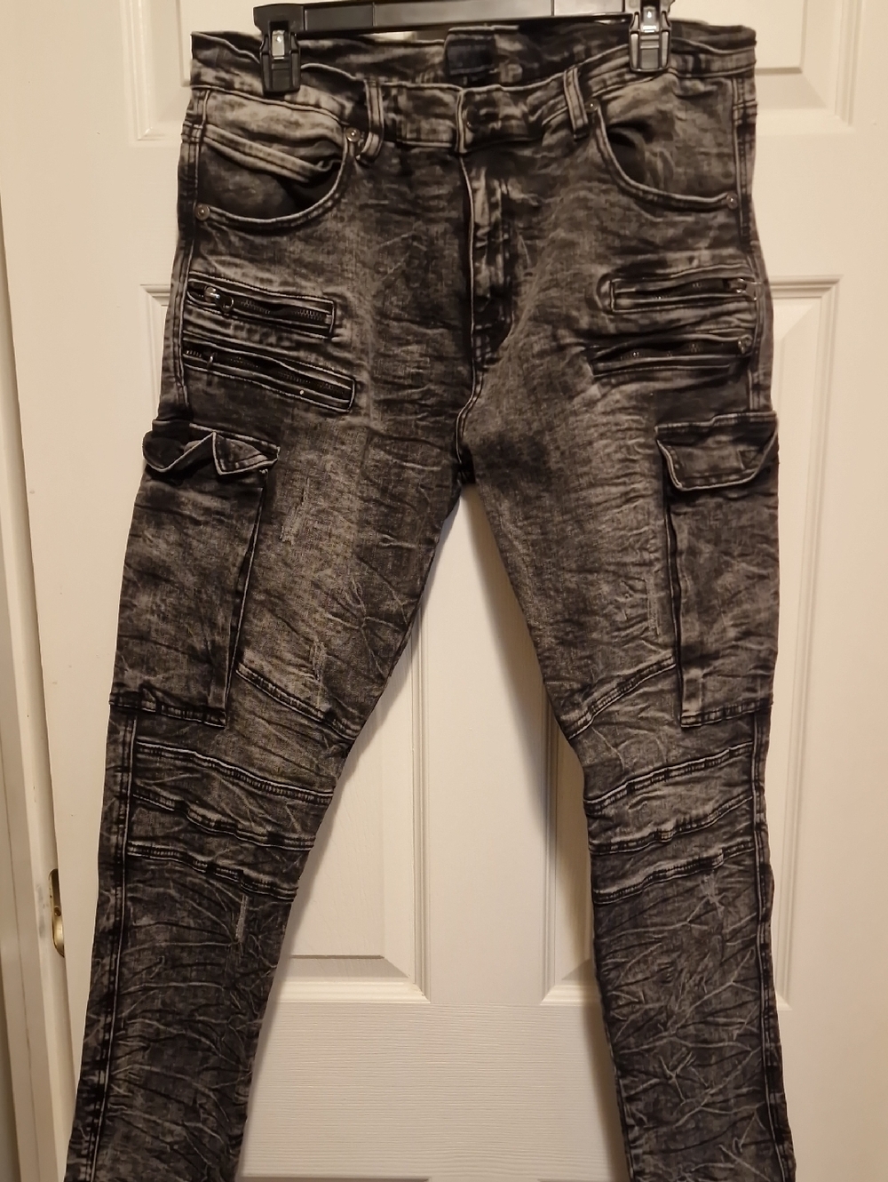 Men's Washed Black Cargo Jogger Pants - Casual Streetwear